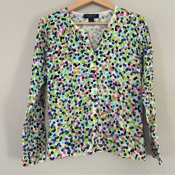August Silk Multicolor Colorful Polka Dot Rainbow Fitted Notched Collar Cardigan - Picture 1 of 6